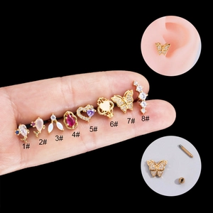 Stainless Steel And Copper Ear Cartilage Studs With Zirconia Butterfly Heart Piercing Jewelry Korean Style