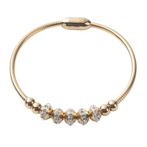 French style gold titanium steel bracelet with zircon lucky beads and magnetic clasp