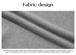 Detailed knit texture of the gray fabric with laundry care instructions in English