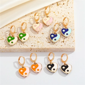 Heart Yin Yang Enamel Dangle Earrings Alloy Tai Chi Jewelry For Women Sweet Creative Style