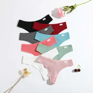 Women Cotton Thong Underwear Ribbed Low Rise Breathable Panties Comfortable G-String Soft Lingerie