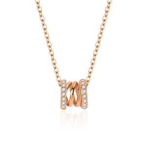 S925 sterling silver necklace in rose gold with a pavé-set spiral cylinder pendant