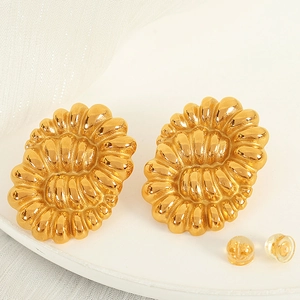 French vintage style gold plated titanium steel twist textured oval stud earrings