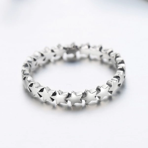 Polished S925 sterling silver ring with interlocking pentagram star motifs for women