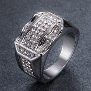 Luxury iced out hip hop ring for men with silver finish and sparkling rhinestones