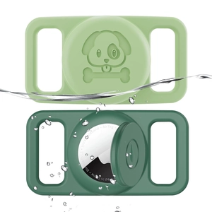 Waterproof silicone AirTag cases for pet collars with dog relief and water splash detail
