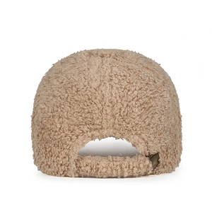 Winter faux shearling baseball cap in khaki with adjustable metal buckle back