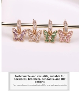 Detail of hollow butterfly pendants with micro-set zircons for DIY jewelry making