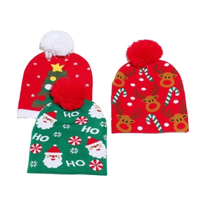 Christmas Knitted Beanie Hat Acrylic Warm Winter Pom Pom Santa Reindeer Tree Patterns Holiday Party Adults