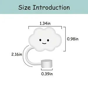 Size specifications for a 10mm white cloud silicone straw cover with measurements