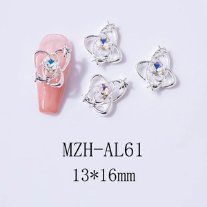 Detail of silver alloy star planet nail charm with AB aurora rhinestone 13x16mm