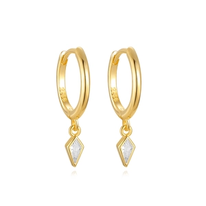 Detailed close-up of S925 sterling silver earrings with kite-shaped clear zircons