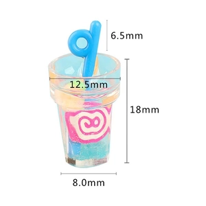 Miniature blue resin drink cup showing 18mm height and 12.5mm diameter measurements