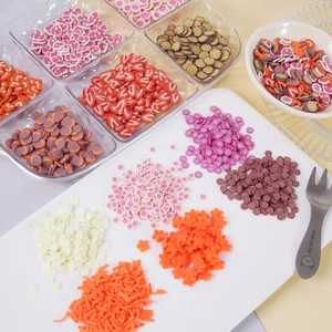 Colorful mixed polymer clay slices in various shapes for DIY slime and craft decoration