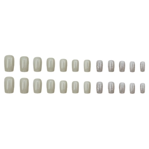 Sparkly light gray and silver glitter press-on nail kit with square-oval shape tips