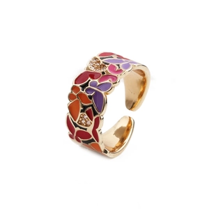 Bague papillon dorée avec émail coloré et détails en diamants brillants incrustés