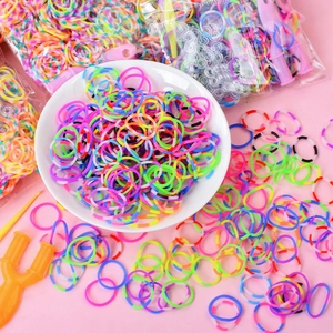 Rainbow DIY rubber band loom kit with colorful elastics for handmade bracelets
