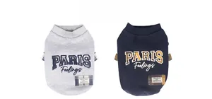 Detail of embroidered 'PARIS Feelings' lettering and ribbed cuffs on pet hoodies