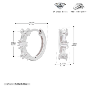 Detailed view of S925 sterling silver hoop earrings with 5A grade zircon dimensions