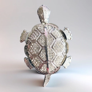 Silver rhinestone turtle brooch pendant sparkling crystal pin animal jewelry accessory detail shot
