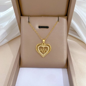 Heartbeat ECG Heart Pendant Necklace Stainless Steel Chain Copper Zirconia Inlaid Clavicle Chain For Women Elegant