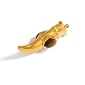 Golden stainless steel horn pendant featuring oval tiger eye stones for jewelry making