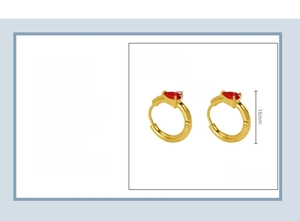 Détails de boucles d'oreilles 16mm en acier 18K avec zircons rouges en forme de poire