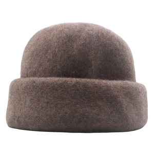 Cozy brown wool slouchy beanie with high-density knit and warm rolled-up edge design
