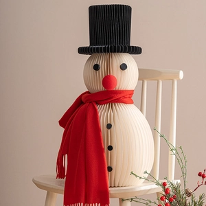 Elegant origami honeycomb snowman tabletop decor with red scarf for Christmas festive home setting