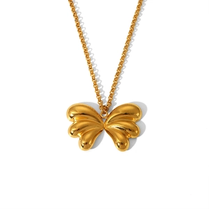 Elegant gold butterfly pendant necklace in titanium steel on a clean white background