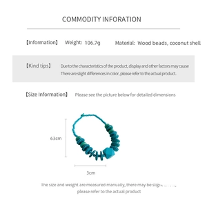 Detailed technical drawing of wood beads and coconut shell necklace with size specs