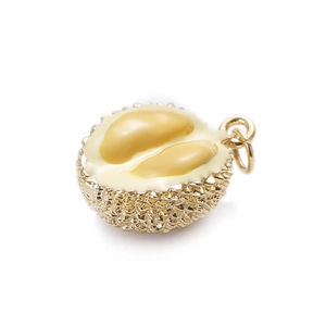 Detailed view of a golden durian pendant featuring realistic yellow fruit texture