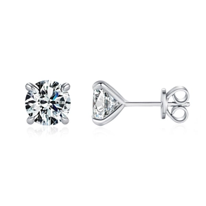 Classic 1 carat moissanite stud earrings in s925 sterling silver with four-prong setting