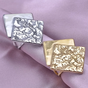 Minimalist 18K plated stainless steel rings with gold and silver hammered texture finish
