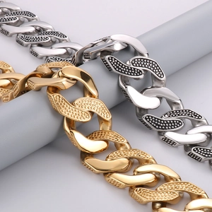 30mm heavy-duty stainless steel Cuban link dog collar in gold and silver polished metal