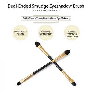 Dual-ended eyeshadow brush with black sponge and soft fiber bristles for makeup blending