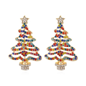 Christmas Tree Dangle Earrings Alloy Multicolor Rhinestone Faux Artificial Pearl Hollow Out Festive Party Jewelry For Women