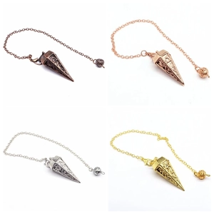 Hexagonal cone copper dowsing pendulum pendant set in four metallic color finishes
