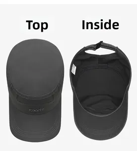 Detail view of quick-dry cadet hat top and interior lining with adjustable back strap