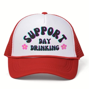 Trucker Hat Support Day Drinking Letter Print Mesh Back Sponge Front Cord Adjustable Retro Street Style Men Women