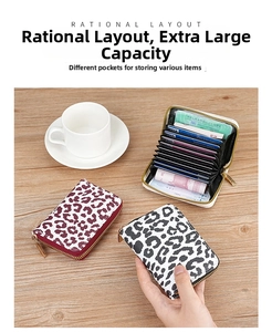 Macro detail of leopard print card holder with accordion structure and metal zipper