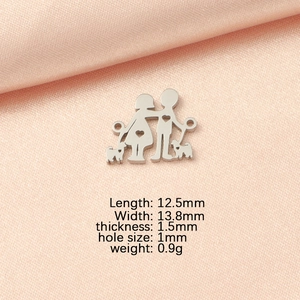 Detailed specs of stainless steel couple and pets charm with length 12.5mm and width 13.8mm