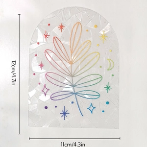 Detailed view of arch suncatcher window decal with dimensions 12x11cm and leaf patterns