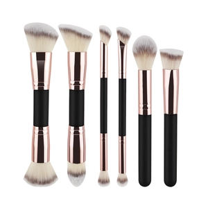 6-piece dual-ended makeup brush set with rose gold ferrules and synthetic bristles