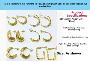 Detailed display of polished 18K gold plated stainless steel stud earring styles