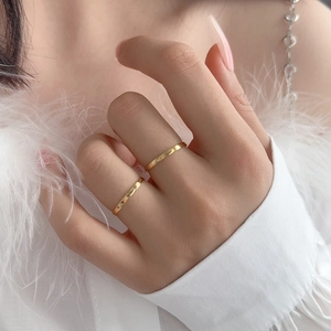 Minimalist stackable 18k gold plated S925 sterling silver thin band ring for women