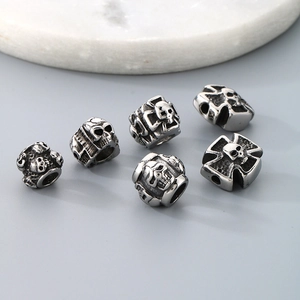 Retro titanium steel skull and iron cross spacer beads for DIY hip-hop jewelry making