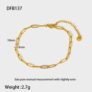 Detail of 18K gold plated stainless steel paperclip chain with lobster clasp and extender