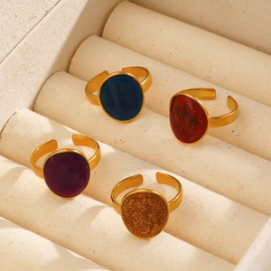 French vintage style adjustable gold plated stainless steel oval enamel open rings in four colors