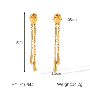 Detailed size and weight specs for these elegant gold stainless steel tassel earrings
